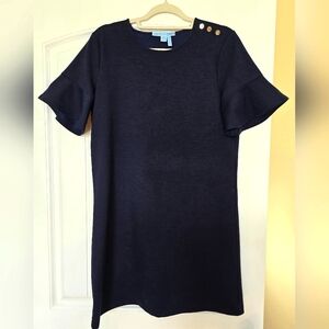 Draper James Bell Sleeve Shift Dress Navy Womens Sz M Ponte Knit Preppy Feminine